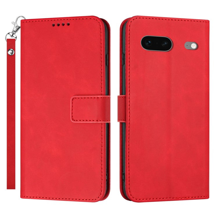 For Google Pixel 7 5G Anti-scratch Mobile Phone Case Magnetic Clasp PU Leather Stand Flip Wallet Cover with Strap - Red