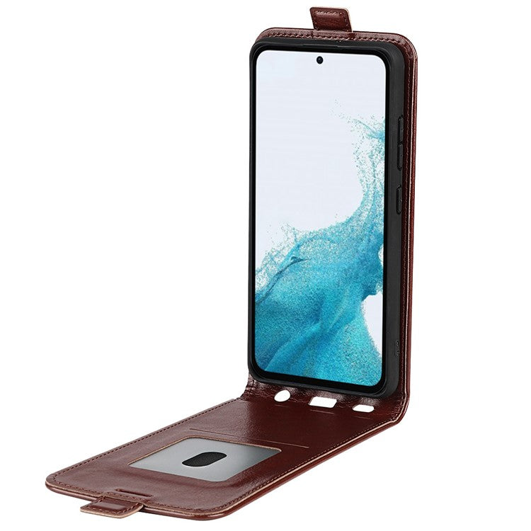 Anti-scratch Cell Phone Cover For Samsung Galaxy A54 5G Vertical Flip Crazy Horse Texture PU Leather Magnetic Clasp Phone Case Card Holder - Brown