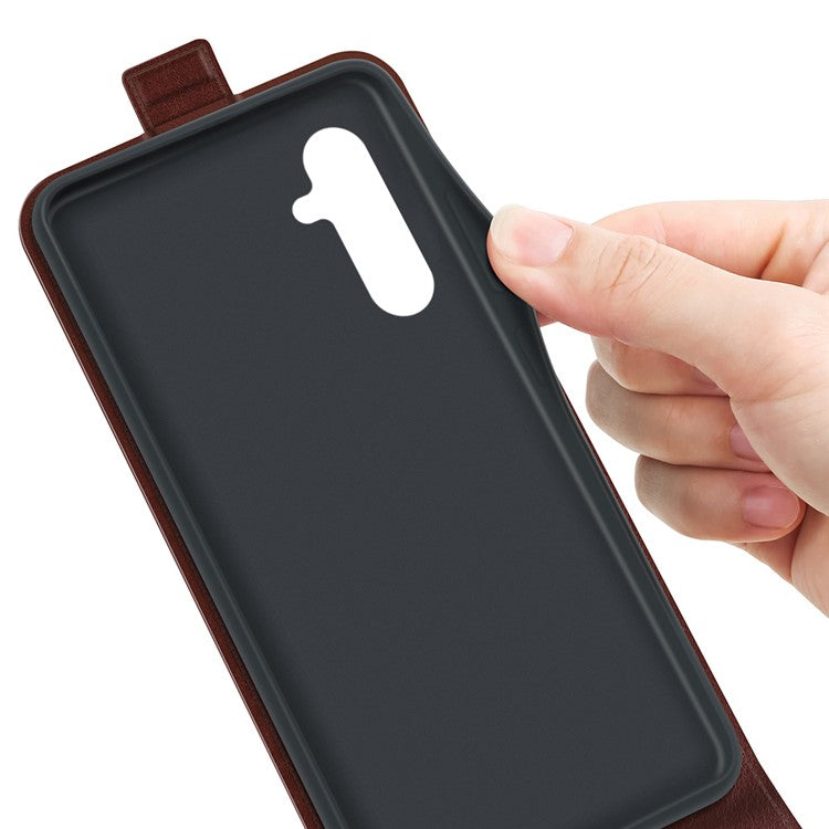 Anti-scratch Cell Phone Cover For Samsung Galaxy A54 5G Vertical Flip Crazy Horse Texture PU Leather Magnetic Clasp Phone Case Card Holder - Brown