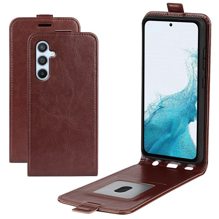 Anti-scratch Cell Phone Cover For Samsung Galaxy A54 5G Vertical Flip Crazy Horse Texture PU Leather Magnetic Clasp Phone Case Card Holder - Brown