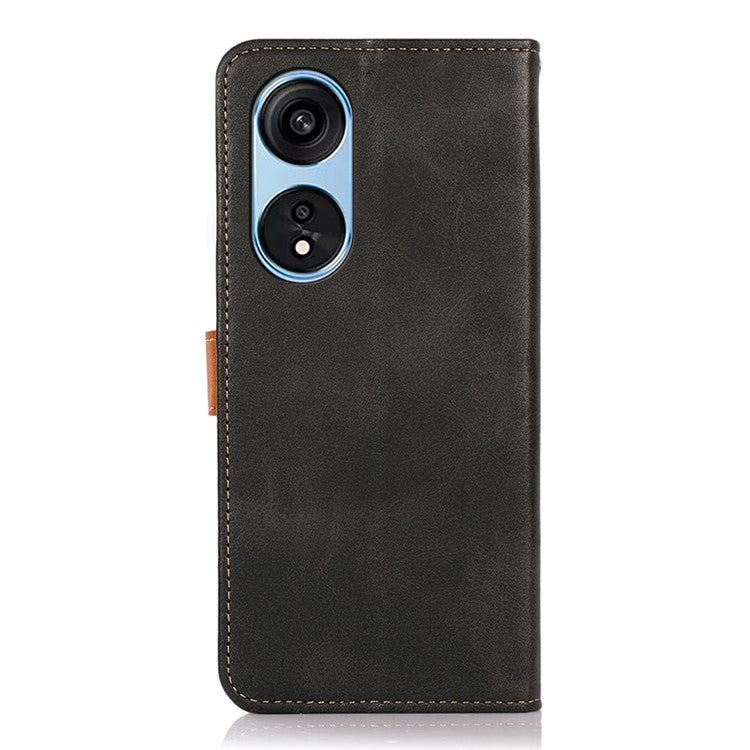 KHAZNEH Shockproof Case for Oppo A1 Pro 5G / Reno8 T 5G Cowhide Texture PU Leather Phone Case Anti-Drop Wallet Cover with Gold Buckle / Stand - Black