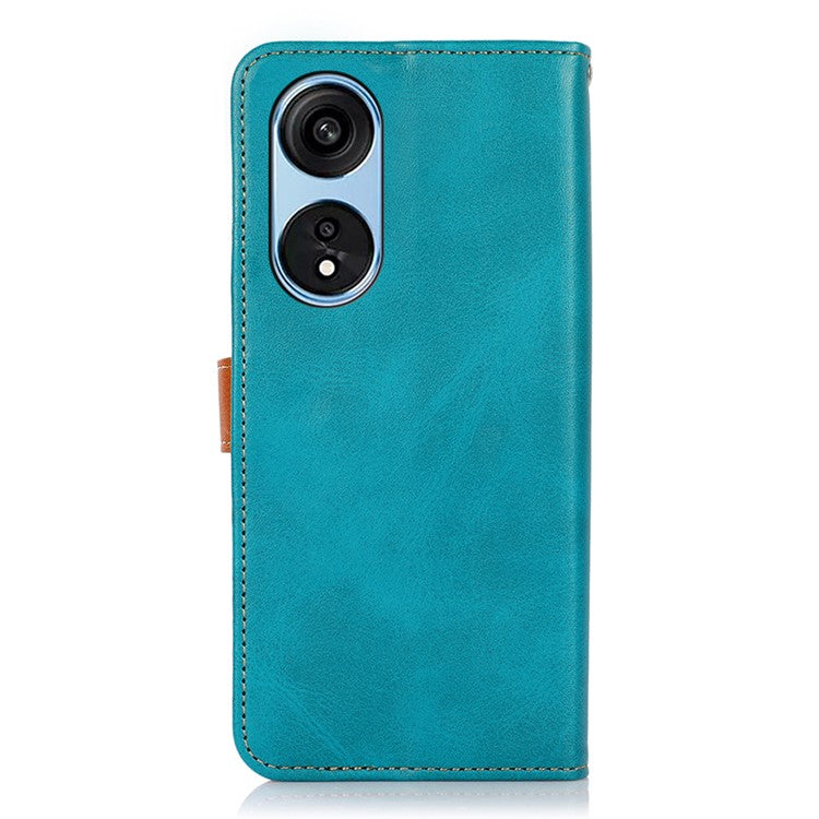 KHAZNEH Shockproof Case for Oppo A1 Pro 5G / Reno8 T 5G Cowhide Texture PU Leather Phone Case Anti-Drop Wallet Cover with Gold Buckle / Stand - Blue