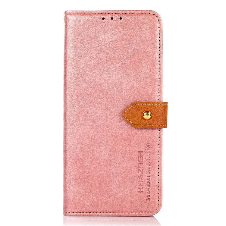 KHAZNEH Shockproof Case for Oppo A1 Pro 5G / Reno8 T 5G Cowhide Texture PU Leather Phone Case Anti-Drop Wallet Cover with Gold Buckle / Stand - Rose Gold