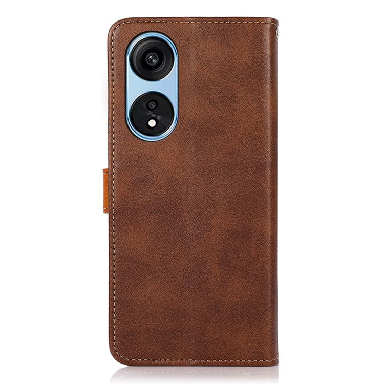 KHAZNEH Shockproof Case for Oppo A1 Pro 5G / Reno8 T 5G Cowhide Texture PU Leather Phone Case Anti-Drop Wallet Cover with Gold Buckle / Stand - Brown