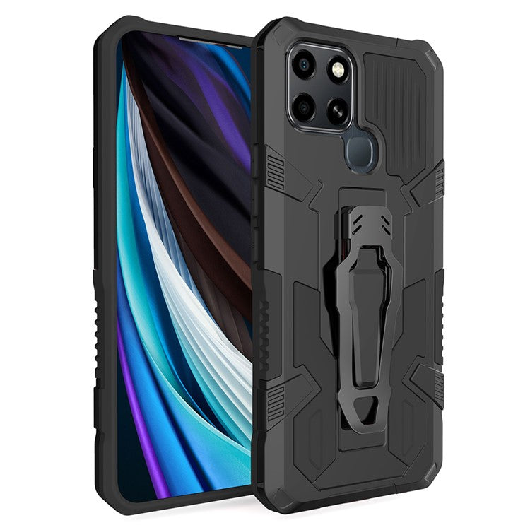 Mechwarrior Project for Infinix Smart 6 TPU + PC Phone Case Kickstand Belt Clip Cover with Car Mount Metal Sheet - Black