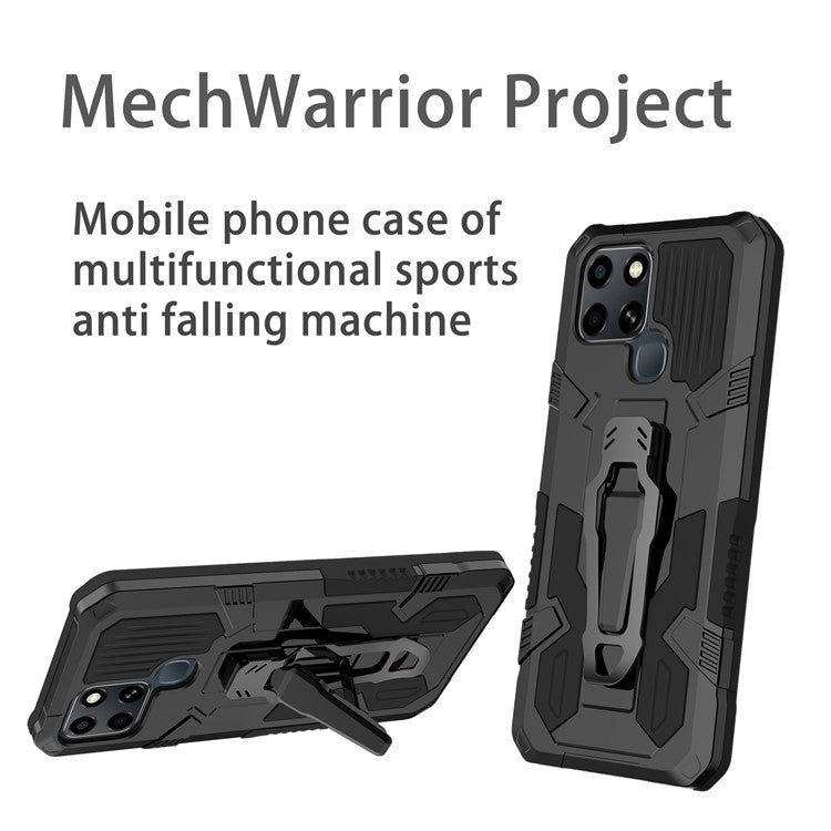 Mechwarrior Project for Infinix Smart 6 TPU + PC Phone Case Kickstand Belt Clip Cover with Car Mount Metal Sheet - Black