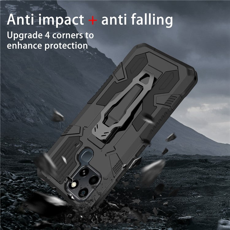 Mechwarrior Project for Infinix Smart 6 TPU + PC Phone Case Kickstand Belt Clip Cover with Car Mount Metal Sheet - Black