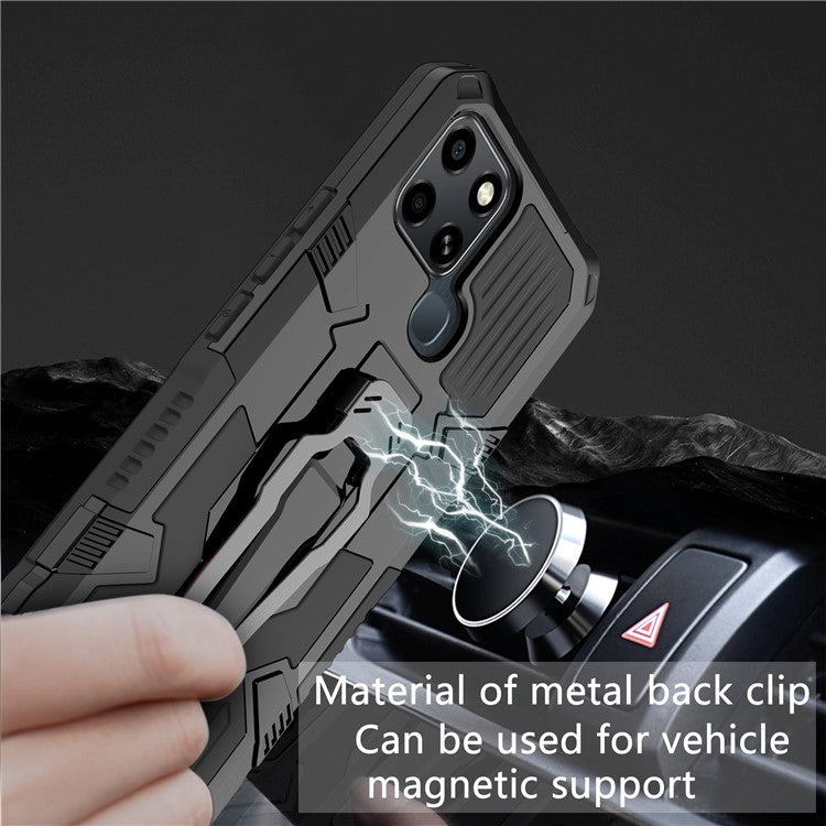 Mechwarrior Project for Infinix Smart 6 TPU + PC Phone Case Kickstand Belt Clip Cover with Car Mount Metal Sheet - Black