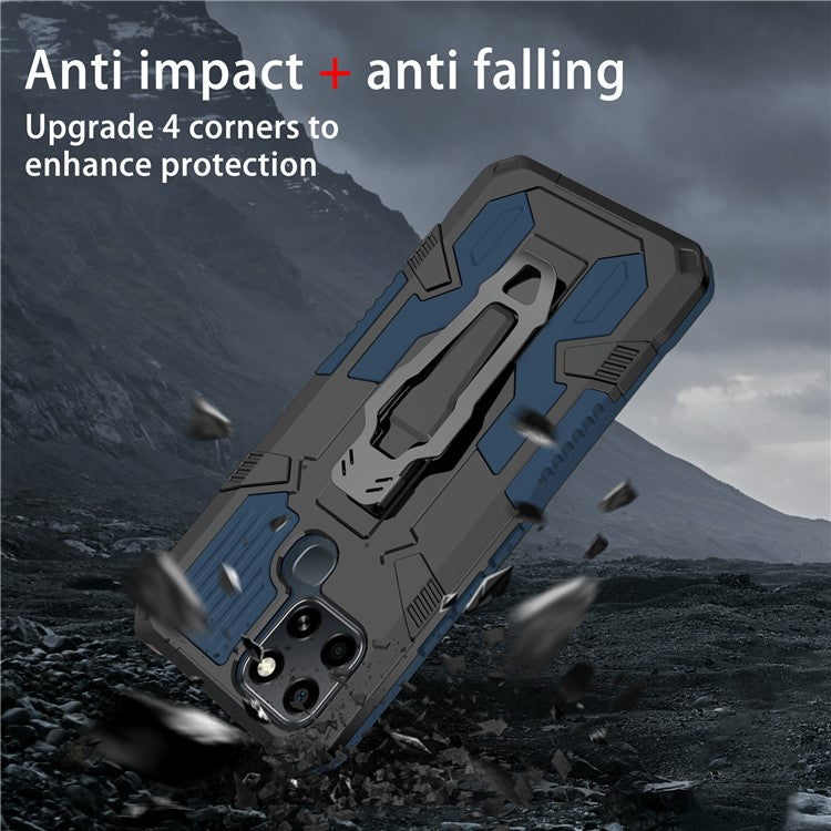 Mechwarrior Project for Infinix Smart 6 TPU + PC Phone Case Kickstand Belt Clip Cover with Car Mount Metal Sheet - Blue