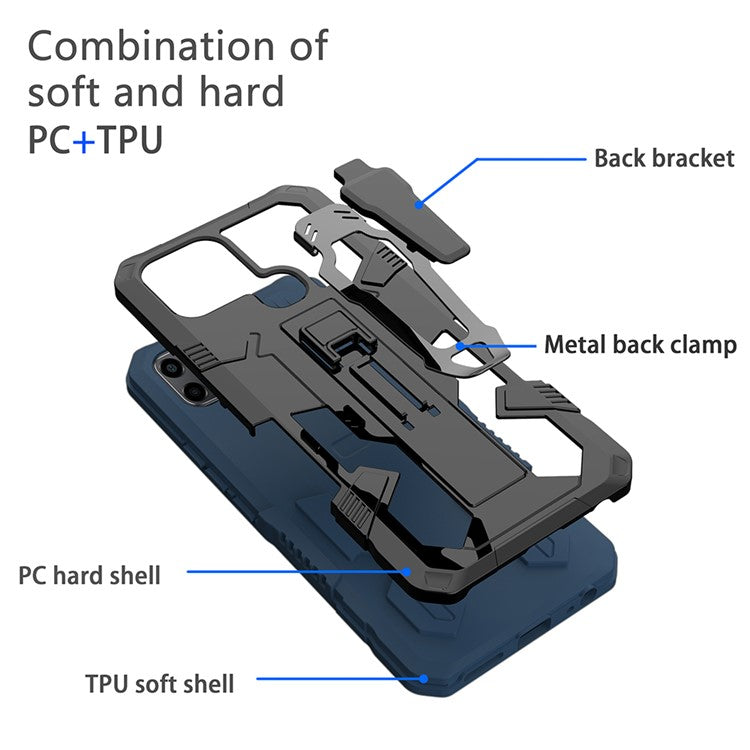Mechwarrior Project for Infinix Smart 6 TPU + PC Phone Case Kickstand Belt Clip Cover with Car Mount Metal Sheet - Blue