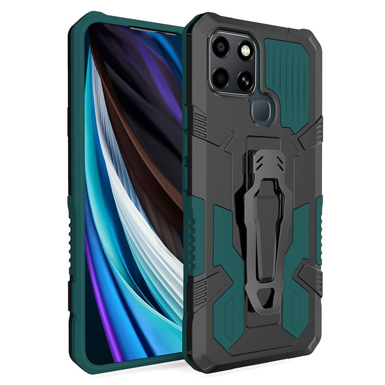 Mechwarrior Project for Infinix Smart 6 TPU + PC Phone Case Kickstand Belt Clip Cover with Car Mount Metal Sheet - Green