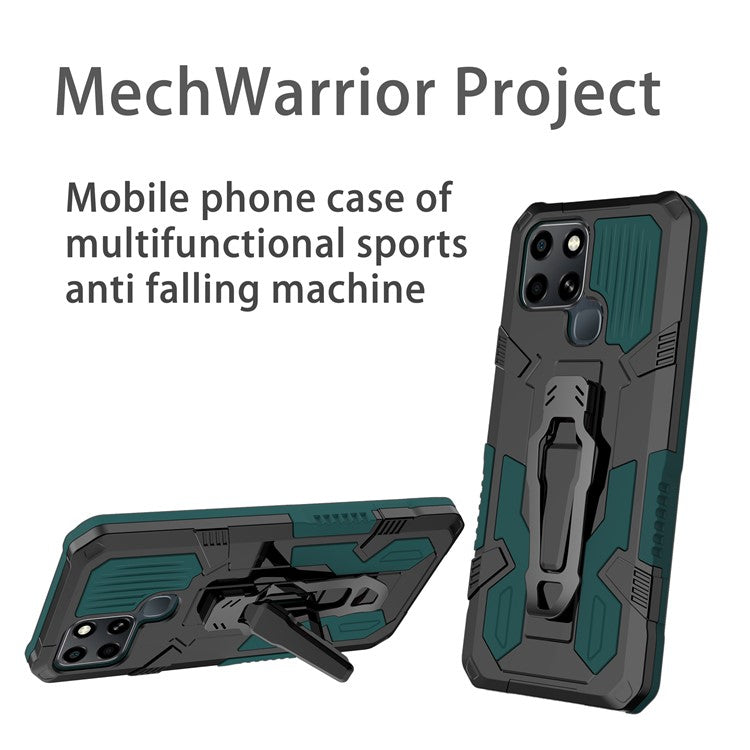 Mechwarrior Project for Infinix Smart 6 TPU + PC Phone Case Kickstand Belt Clip Cover with Car Mount Metal Sheet - Green