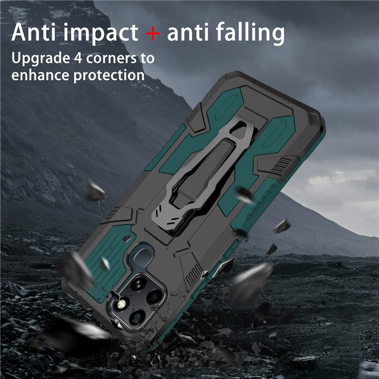Mechwarrior Project for Infinix Smart 6 TPU + PC Phone Case Kickstand Belt Clip Cover with Car Mount Metal Sheet - Green