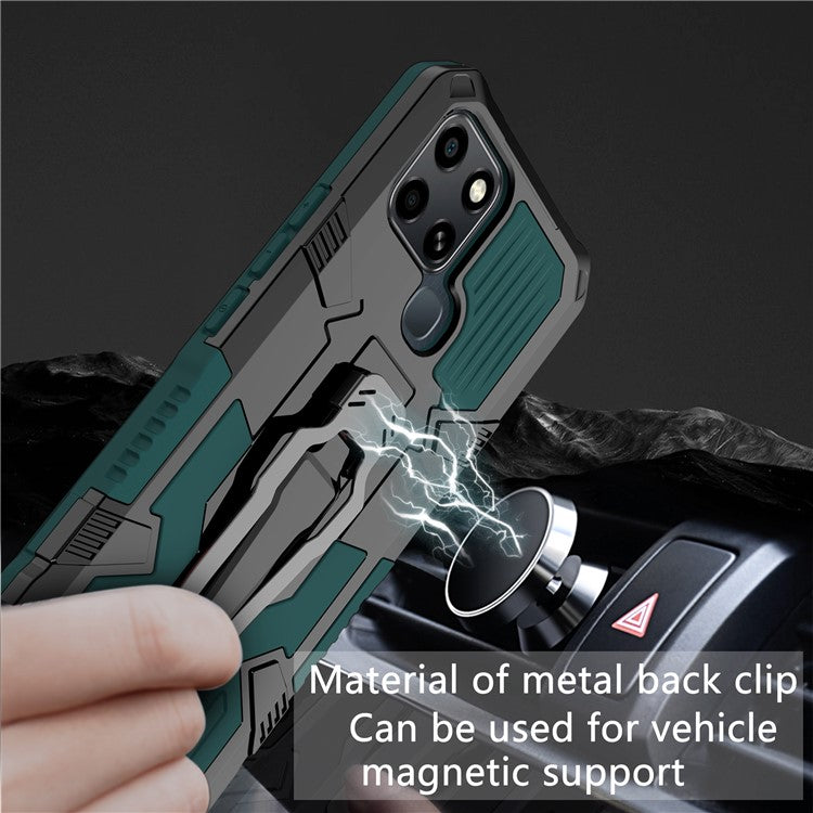 Mechwarrior Project for Infinix Smart 6 TPU + PC Phone Case Kickstand Belt Clip Cover with Car Mount Metal Sheet - Green