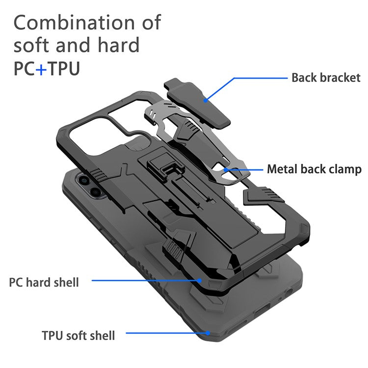 Mechwarrior Project for Infinix Smart 6 TPU + PC Phone Case Kickstand Belt Clip Cover with Car Mount Metal Sheet - Grey