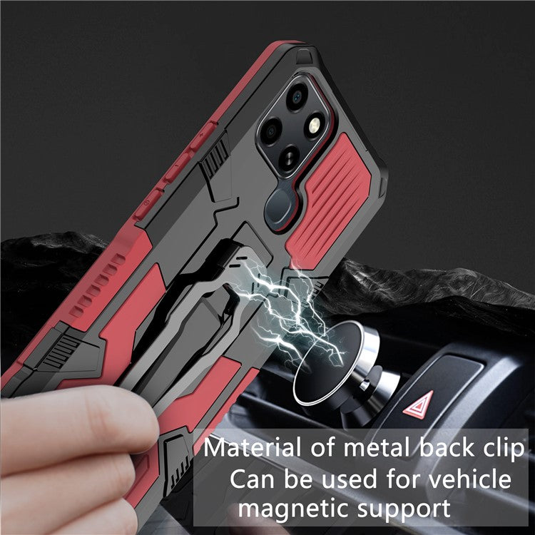 Mechwarrior Project for Infinix Smart 6 TPU + PC Phone Case Kickstand Belt Clip Cover with Car Mount Metal Sheet - Red