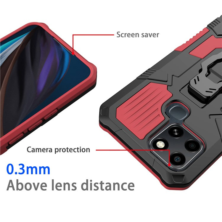 Mechwarrior Project for Infinix Smart 6 TPU + PC Phone Case Kickstand Belt Clip Cover with Car Mount Metal Sheet - Red