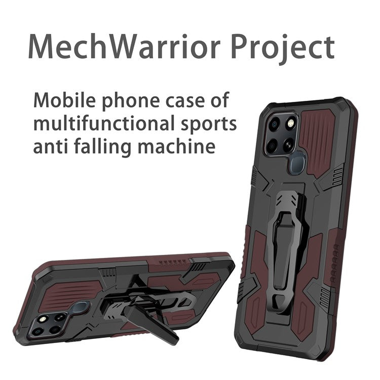 Mechwarrior Project for Infinix Smart 6 TPU + PC Phone Case Kickstand Belt Clip Cover with Car Mount Metal Sheet - Coffee