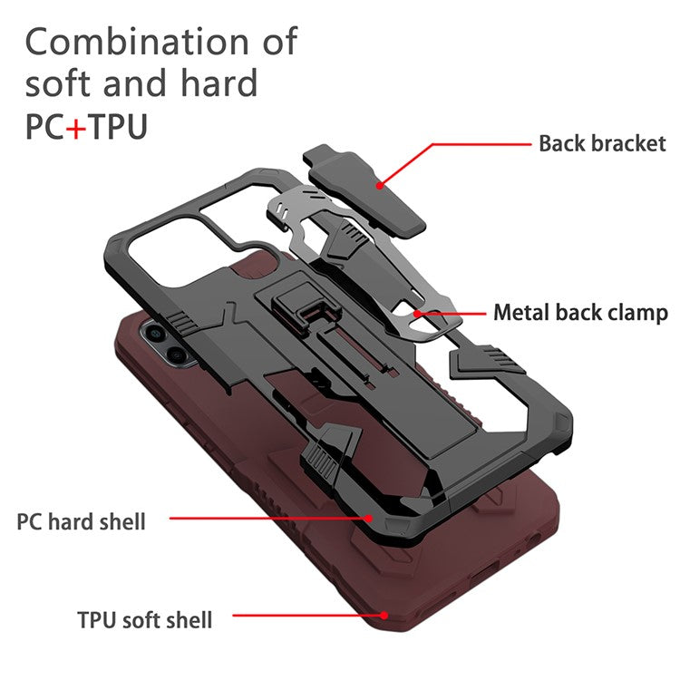 Mechwarrior Project for Infinix Smart 6 TPU + PC Phone Case Kickstand Belt Clip Cover with Car Mount Metal Sheet - Coffee