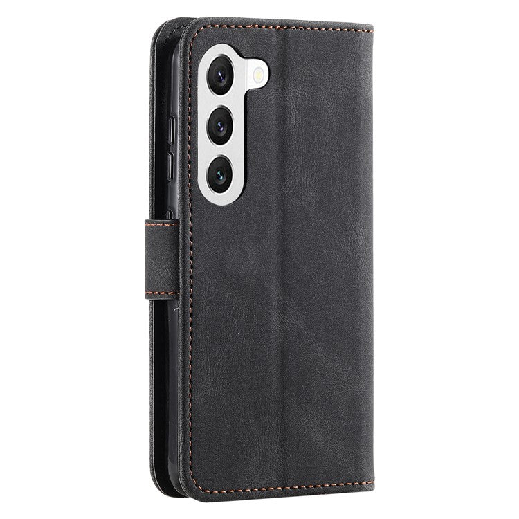 For Samsung Galaxy S23 Stand Wallet Phone Case Splicing Stitching PU Leather + TPU Cover - Black