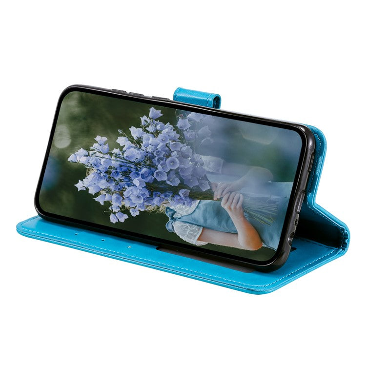 For Google Pixel 7a Imprinted Mandala Flower Phone Case PU Leather Wallet Stand Magnetic Clasp Cover with Strap - Blue