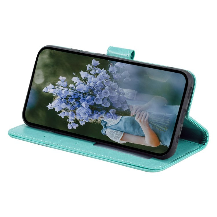 For Google Pixel 7a Imprinted Mandala Flower Phone Case PU Leather Wallet Stand Magnetic Clasp Cover with Strap - Green