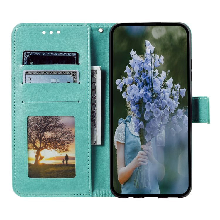 For Google Pixel 7a Imprinted Mandala Flower Phone Case PU Leather Wallet Stand Magnetic Clasp Cover with Strap - Green