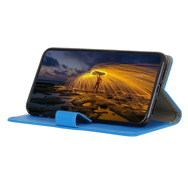 Textured Phone Case for Oppo A1 Pro 5G / Reno8 T 5G, Full Coverage PU Leather Stand Shell Folio Flip Wallet Cover - Blue