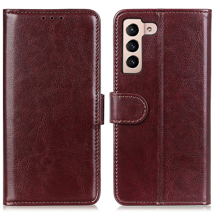 Phone Shell for Samsung Galaxy S23, Wallet Phone Case Crazy Horse Texture Magnetic Clasp PU Leather Flip Cover - Brown