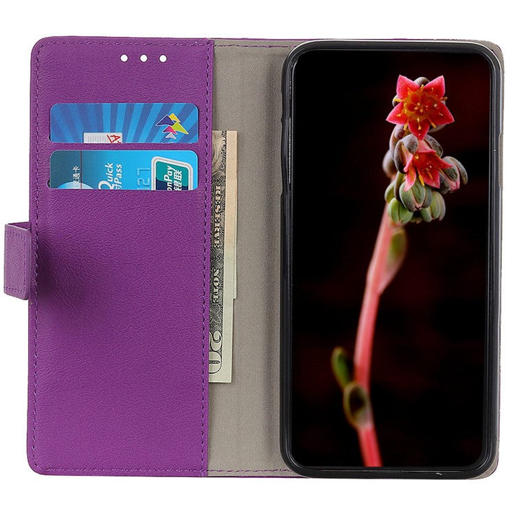 Textured Phone Case for Samsung Galaxy S23, Drop Resistant PU Leather Stand Shell Folio Flip Wallet Cover - Purple