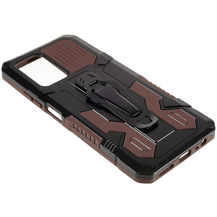 For Infinix Note 10 Pro Belt Clip Kickstand Phone Case Cover Hard PC Soft TPU Rugged Cover - Coffee