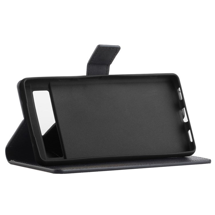 For Google Pixel 7a Litchi Texture PU Leather Wallet Case Stand Function Magnetic Square Clasp Cell Phone Cover - Black