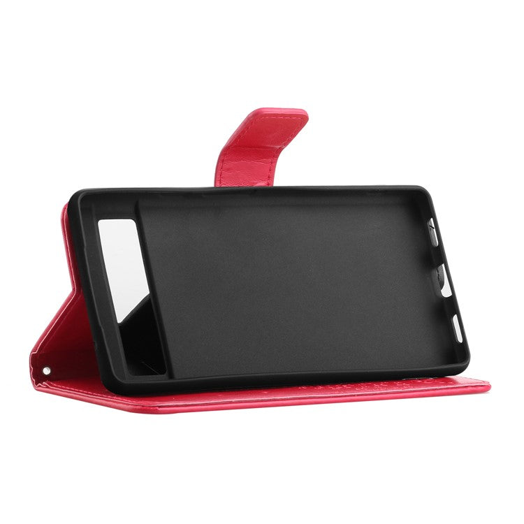 For Google Pixel 7a Imprinted Owl Tree Pattern PU Leather Stand Case Drop-proof Phone Wallet Cover - Red