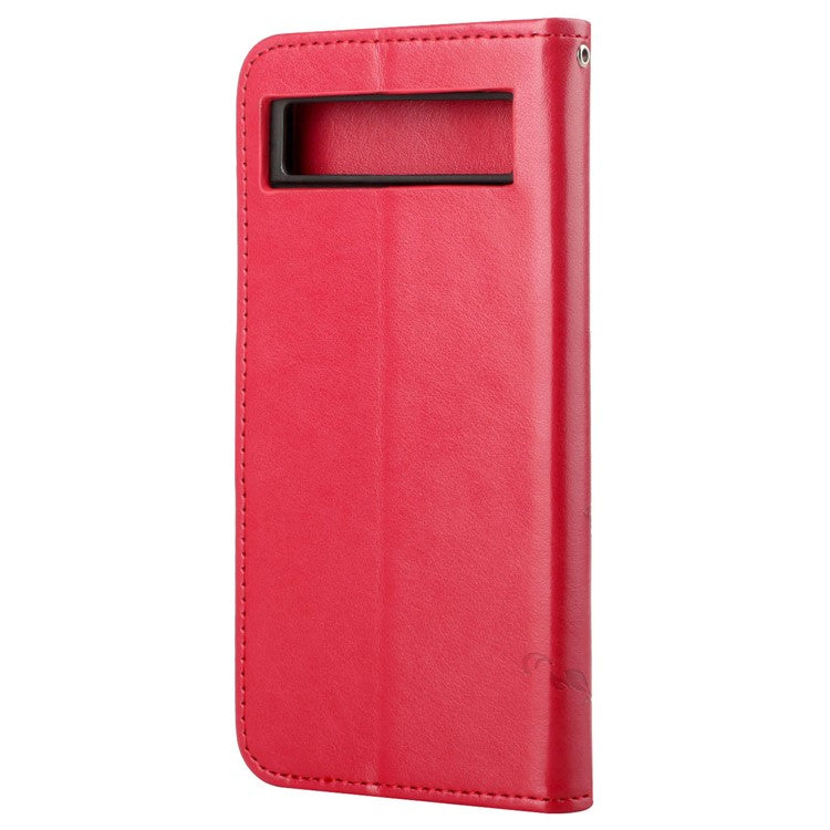 For Google Pixel 7a Imprinted Owl Tree Pattern PU Leather Stand Case Drop-proof Phone Wallet Cover - Red