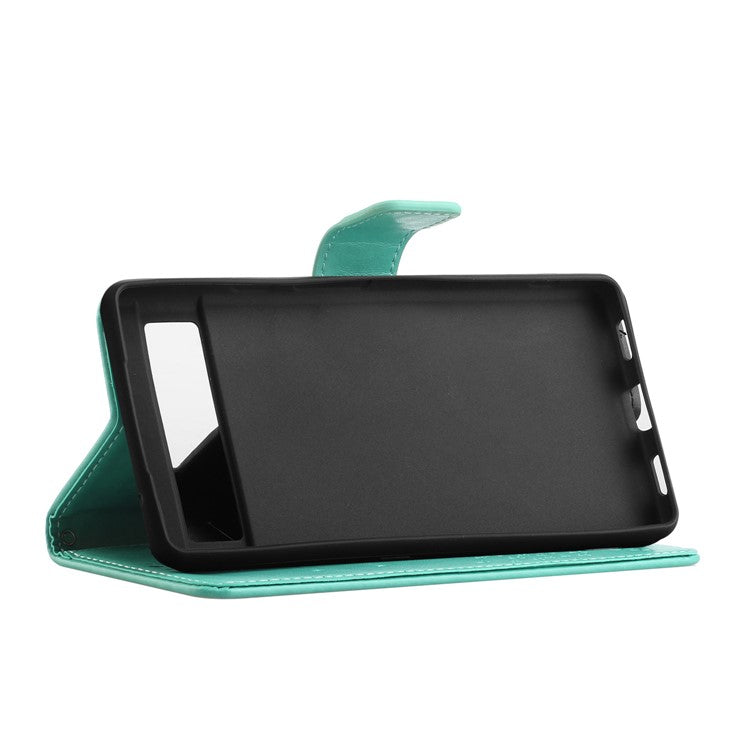 For Google Pixel 7a Imprinted Owl Tree Pattern PU Leather Stand Case Drop-proof Phone Wallet Cover - Green