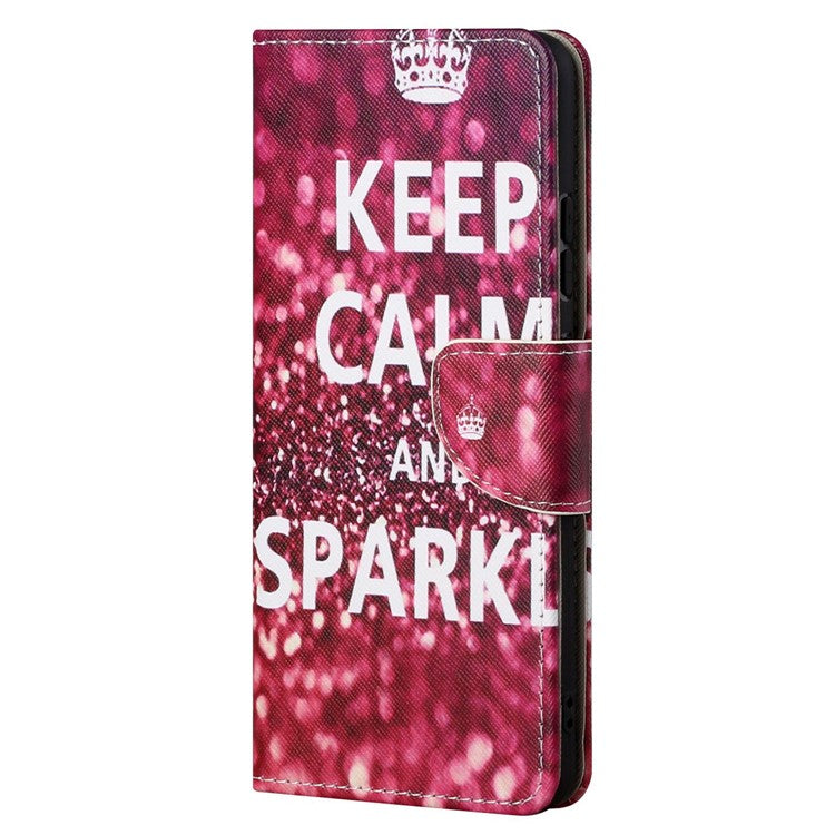 For Google Pixel 7a Cross Texture PU Leather Phone Case Pattern Printing Wallet Stand Full Body Flip Folio Cover - Keep Calm and Sparkle