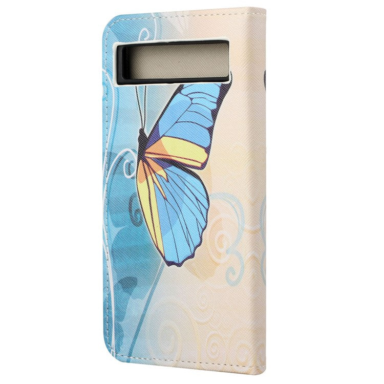 For Google Pixel 7a Cross Texture PU Leather Phone Case Pattern Printing Wallet Stand Full Body Flip Folio Cover - Butterfly