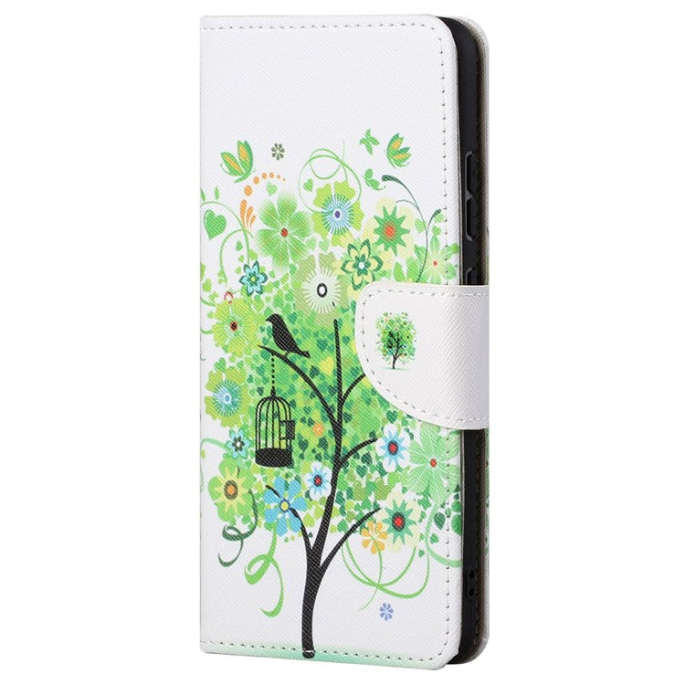 For Google Pixel 7a Cross Texture PU Leather Phone Case Pattern Printing Wallet Stand Full Body Flip Folio Cover - Green Tree