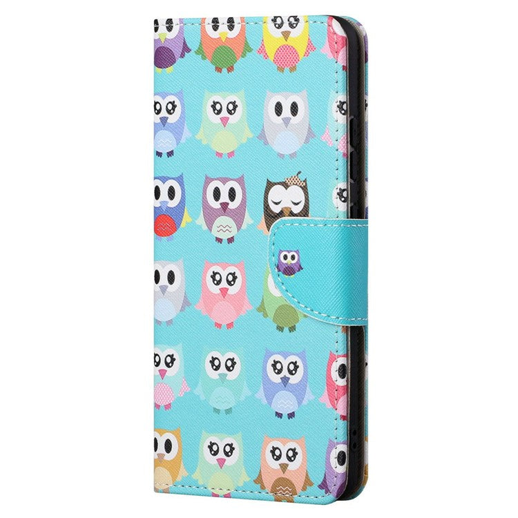 For Google Pixel 7a Cross Texture PU Leather Phone Case Pattern Printing Wallet Stand Full Body Flip Folio Cover - Owls
