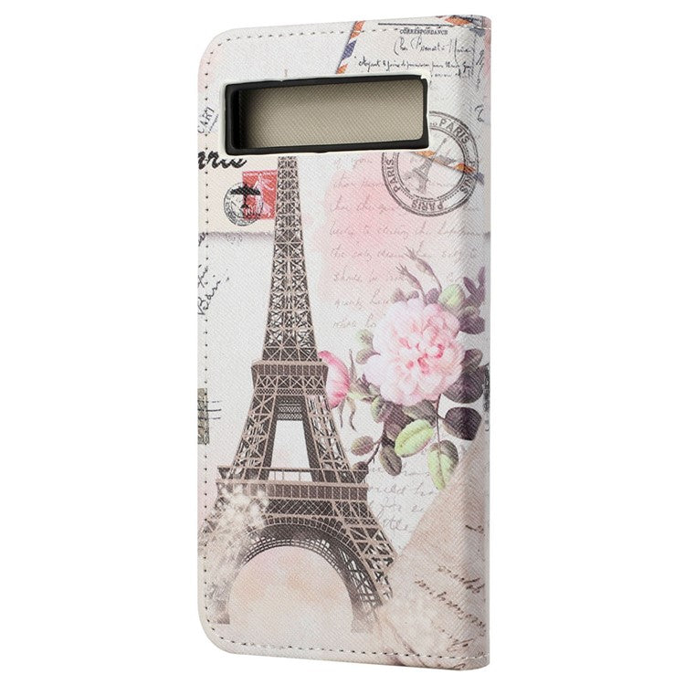 For Google Pixel 7a Cross Texture PU Leather Phone Case Pattern Printing Wallet Stand Full Body Flip Folio Cover - Tower