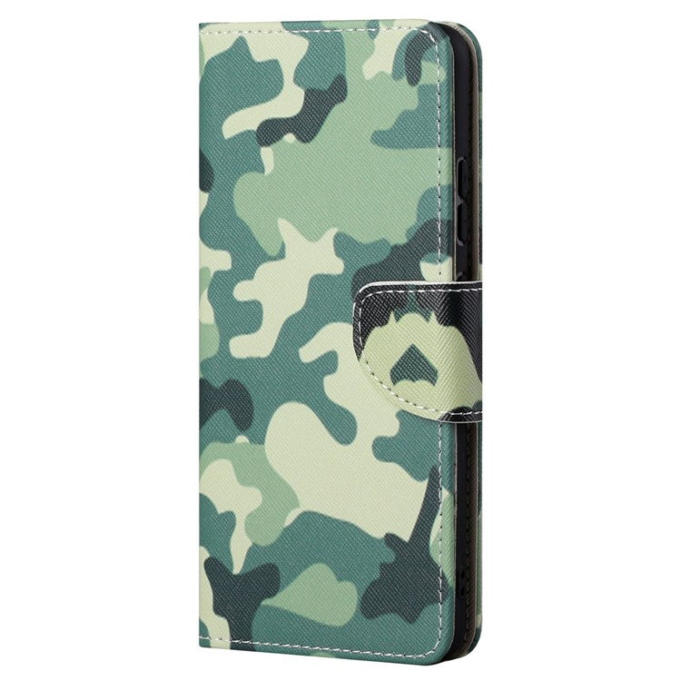 For Google Pixel 7a Cross Texture PU Leather Phone Case Pattern Printing Wallet Stand Full Body Flip Folio Cover - Camouflage