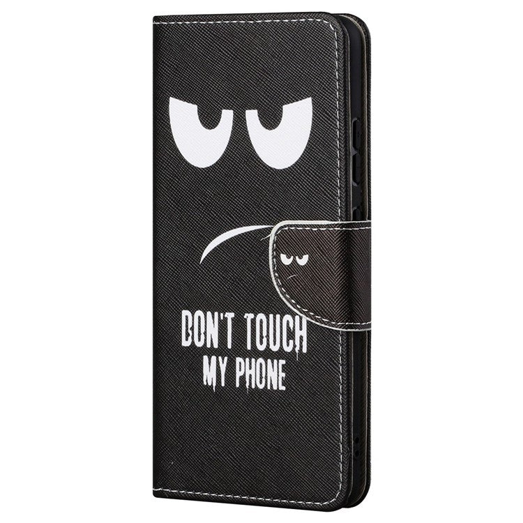 For Google Pixel 7a Cross Texture PU Leather Phone Case Pattern Printing Wallet Stand Full Body Flip Folio Cover - Don't Touch My Phone
