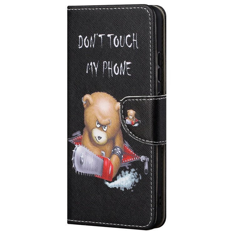 For Google Pixel 7a Cross Texture PU Leather Phone Case Pattern Printing Wallet Stand Full Body Flip Folio Cover - Bear