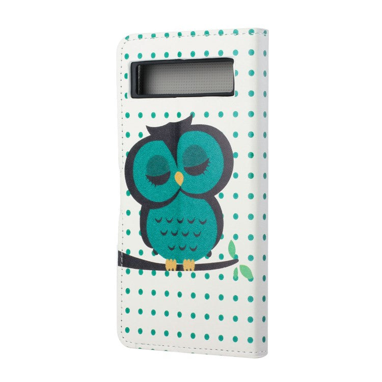 For Google Pixel 7a Pattern Printing PU Leather Wallet Cover Stand Magnetic Closure Protective Phone Case - Dots  /  Owl