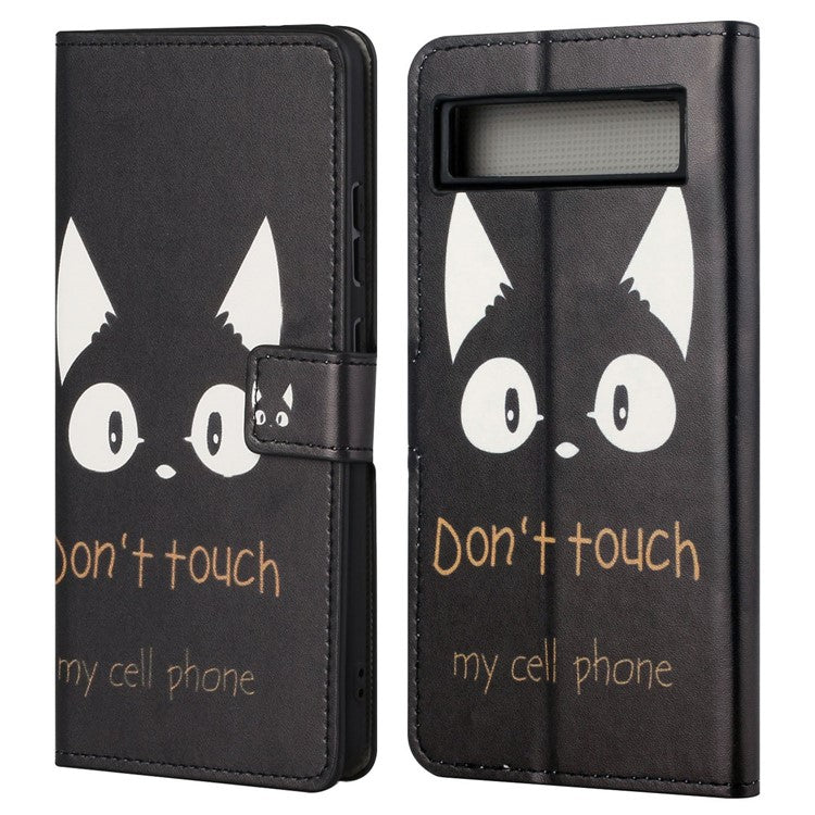 For Google Pixel 7a Pattern Printing PU Leather Wallet Cover Stand Magnetic Closure Protective Phone Case - Don't Touch My Cell Phone