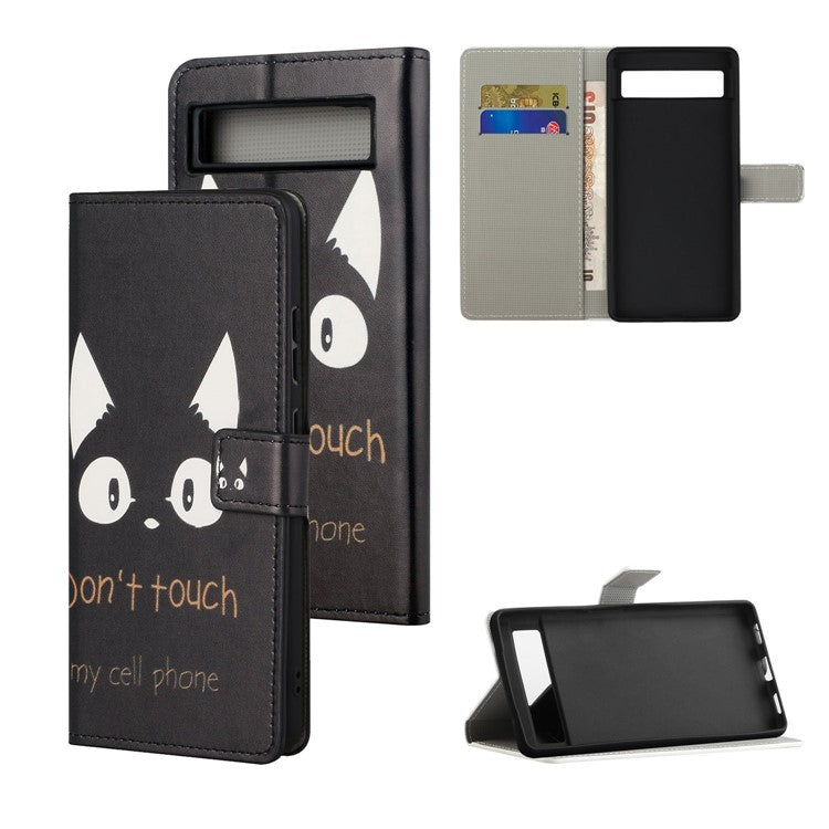 For Google Pixel 7a Pattern Printing PU Leather Wallet Cover Stand Magnetic Closure Protective Phone Case - Don't Touch My Cell Phone
