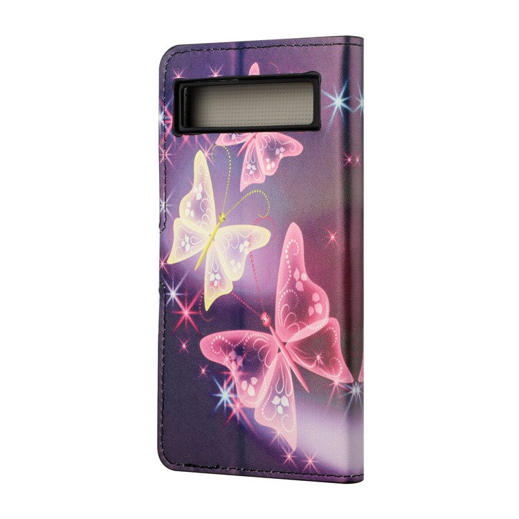 For Google Pixel 7a Pattern Printing PU Leather Wallet Cover Stand Magnetic Closure Protective Phone Case - Sparkle Butterflies