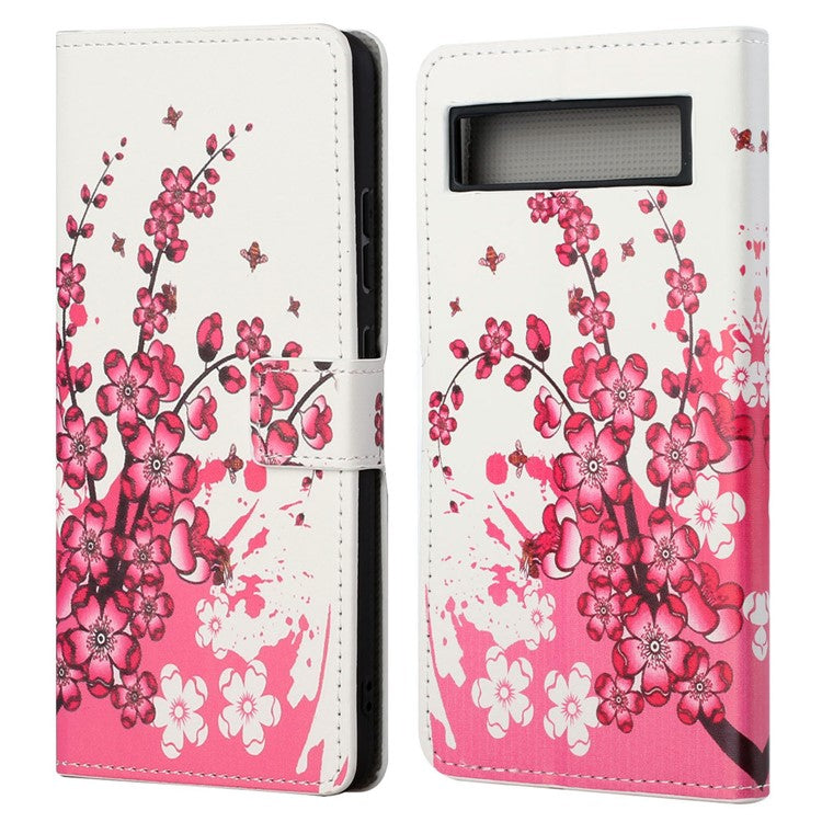 For Google Pixel 7a Pattern Printing PU Leather Wallet Cover Stand Magnetic Closure Protective Phone Case - Plum Blossom