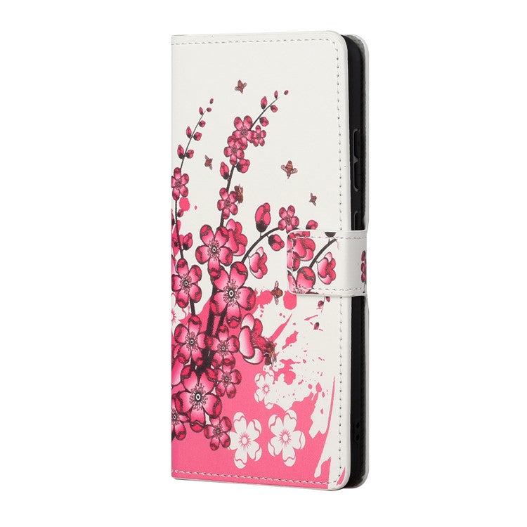 For Google Pixel 7a Pattern Printing PU Leather Wallet Cover Stand Magnetic Closure Protective Phone Case - Plum Blossom