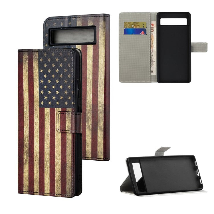For Google Pixel 7a Pattern Printing PU Leather Wallet Cover Stand Magnetic Closure Protective Phone Case - The American Flag